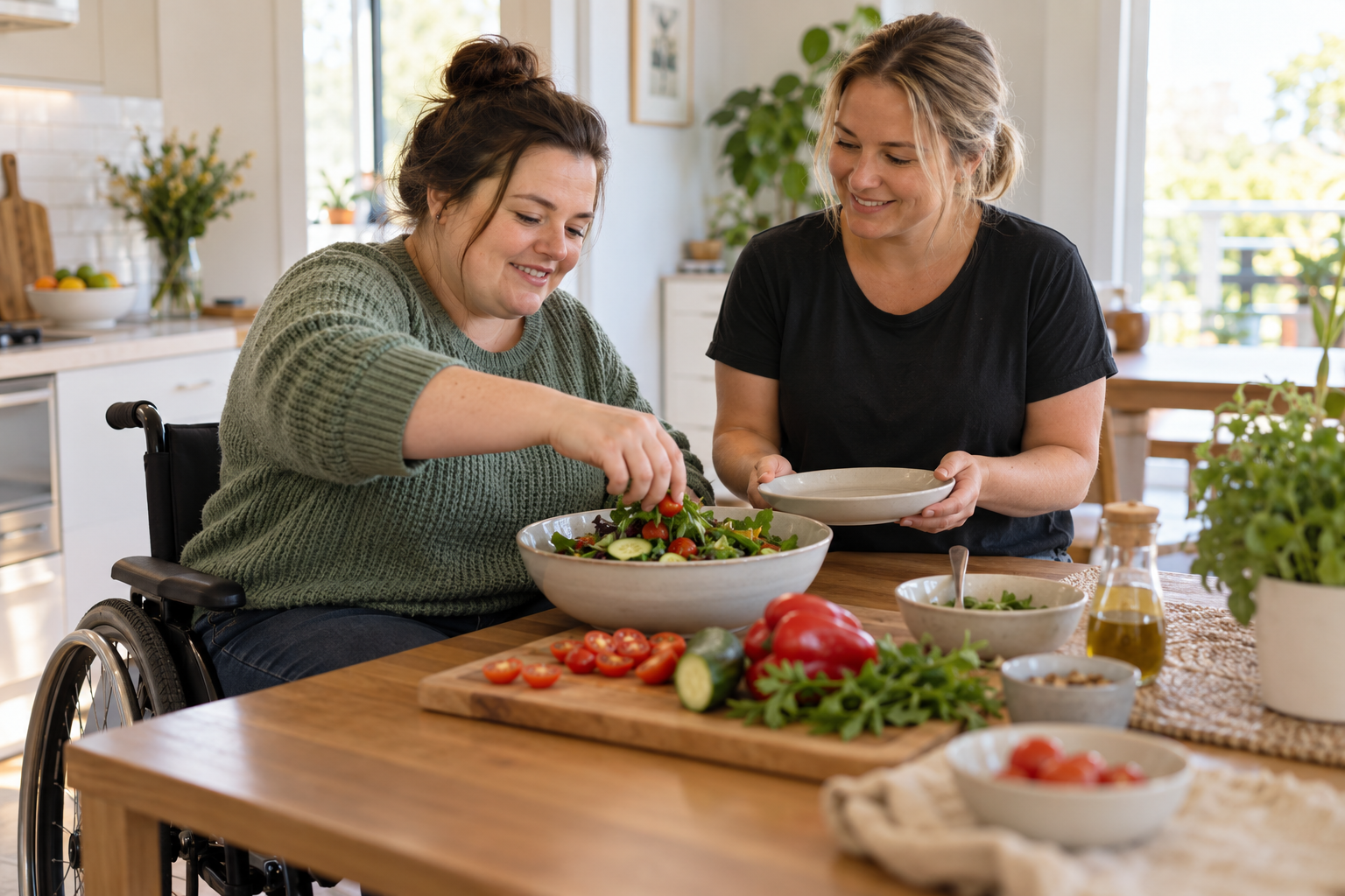 Support worker assisting with household tasks